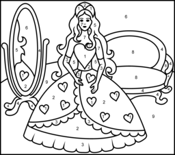 Princess and Mirror - Printable Color by Number Page