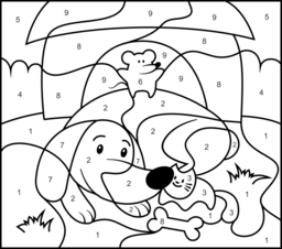 Dog and Cat - Online Color by Number Page - Hard